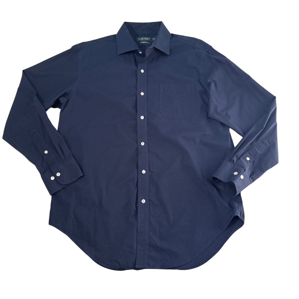 Lauren Ralph Lauren Mens 16.5 34/35 Navy Blue Classic Fit Stretch Non Iron Shirt
